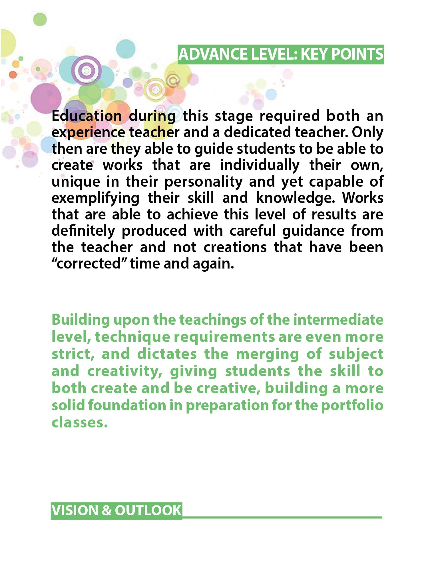 Advance Level: Key Points — Advanced Artists program (English)