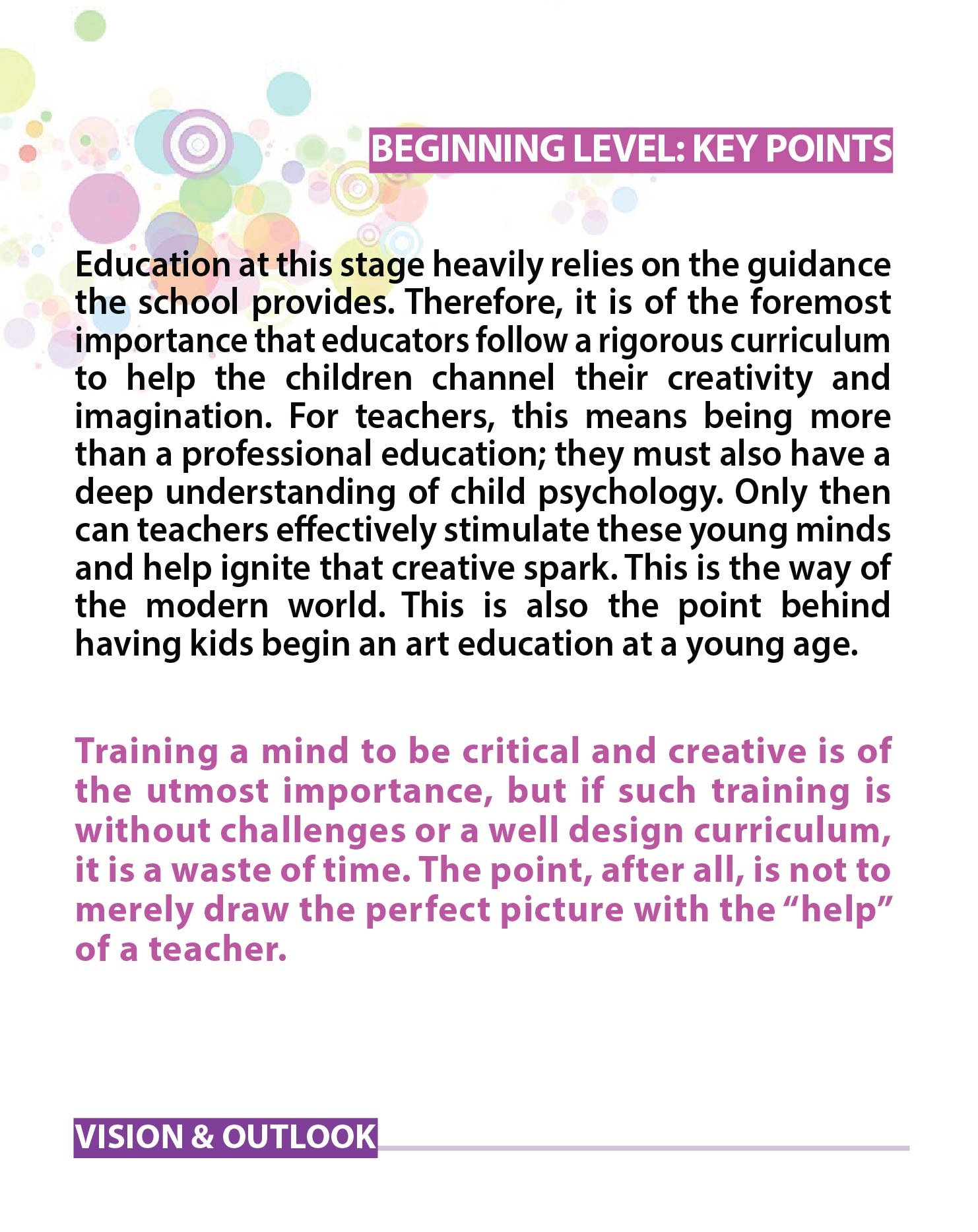 Beginning Level: Key Points — Little Artists program (English)